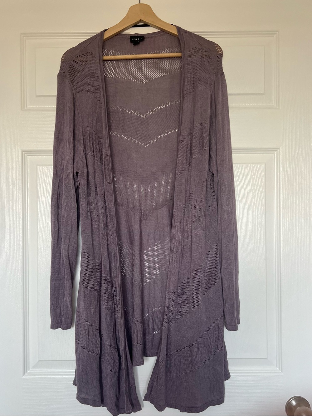 torrid Dusty Mauve Open-Front Chevron Knit Cardigan size 2 100% Rayon